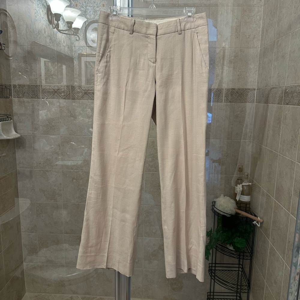 Theory Linen Chic Beige Straight-Leg Pants